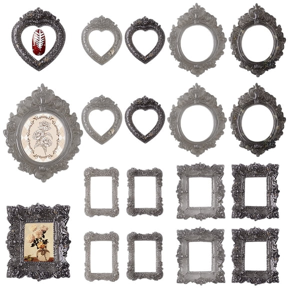 32Pcs 8 Styles Gothic Dark Style Resin Photo Frame Creative Photo Props Decorative Mixed Shapes 45.5~71x37~54x6~7.5mm 4pcs/style DIY