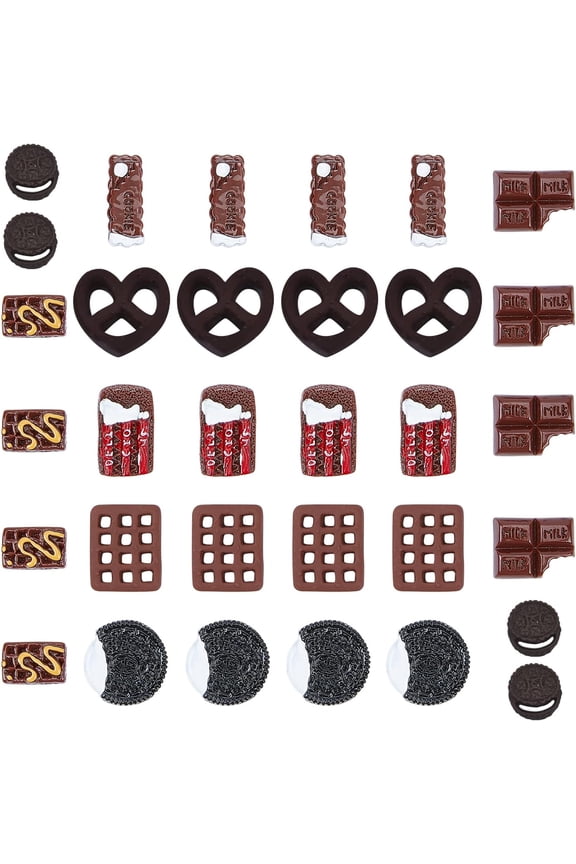 32Pcs 8 Styles Resin Cabochons Food Theme Charms Chocolate Cookies Biscuit Shape Colorful 3D Cabochons DIY