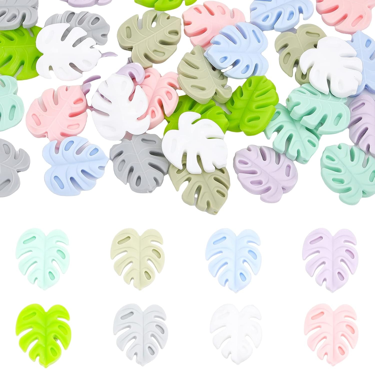 LiQunSweet 20 Pcs Green Leaf Focal Silicone Beads Spring Leaves Plant Flat Rubber Beads For DIY Jewelry Bracelets Earrings Craft Home Decoration