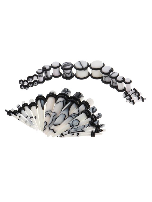 32Pcs Acrylic Taper With Ear Double O-s 14G-0G Stretching - White, as described