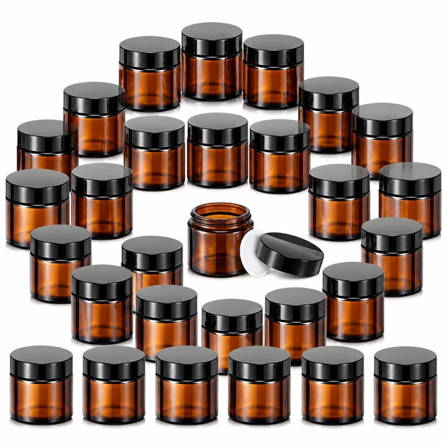32Pcs Amber Glass Jars with Lids, 2 Oz Round Glass Containers with ...