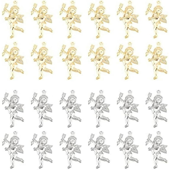 32Pcs Angel Cupid Matte Pendants Stainless Steel and Golden Small Hole Dangle Charm for DIY Jewelry Making