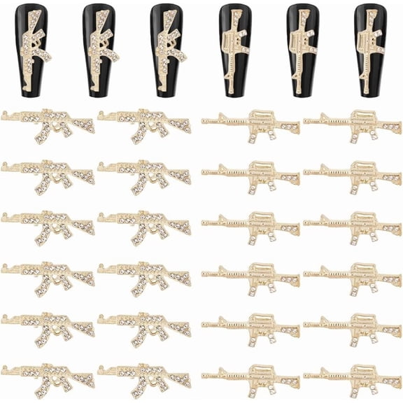 32Pcs/Box Nail Charms 2 Styles 3D Luxury Rhinestone Gold Nail Gems Set Metal Alloy Flat Gothic Vintage Punk Studs Decor for Women Acrylic Nail Art DIY Crafts Jewelry Christmas Decor Gold