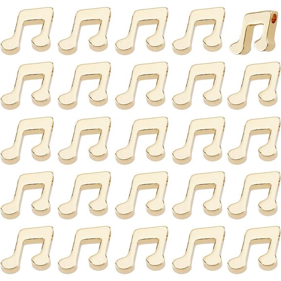 32Pcs Brass Charms Musical Note Real 18K Gold Plated 8x10.5x3mm Hole: 1.5mm handmade