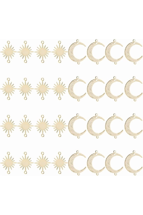 32Pcs Brass Moon Sun Connector Charms 24K Gold Plated Small Sun Jewelry Links Charm Half Moon Blank Tag Charms for Jewelry Earring Bracelet Necklace Making DIY Craft Brass