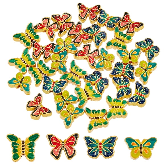 32Pcs Butterfly Beads 4 Colors Alloy Enamel Fly Insect Beads Matte Gold Butterfly Beads Butterfly Shape Spacer Loose Beads