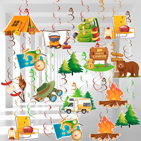 Camping Supplies, 32Pcs Camper Hanging Swirl for Indoor/Outdoor Camping Party Decorations