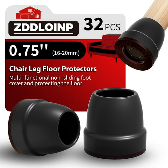 32Pcs Chair Leg Covers Anti skid slide automatic switching,Chair Leg Caps with Felt Pads,Chair Leg Floor Protectors for Hardwood Floors(0.75"Black)