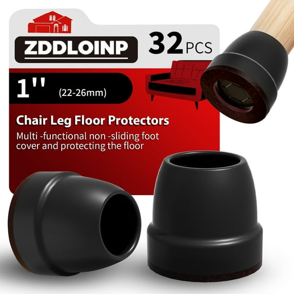 32Pcs Chair Leg Covers Anti skid slide automatic switching,Chair Leg Caps with Felt Pads,Chair Leg Floor Protectors for Hardwood Floors(1"Black)