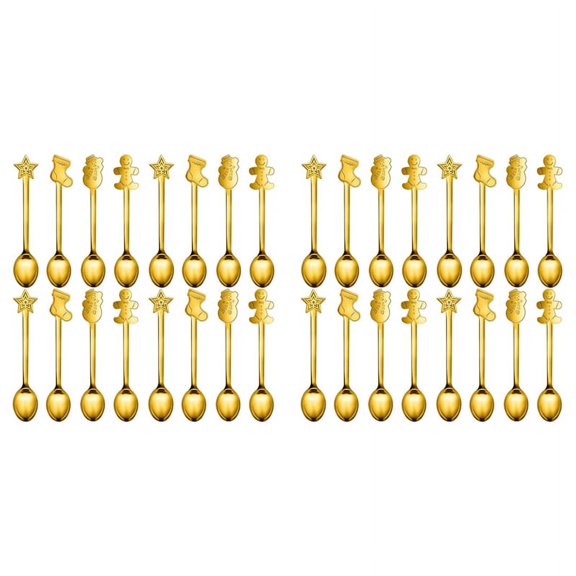 32Pcs Christmas Decorations for Home Stainless Xmas Coffee Spoons Dessert Spoon Tableware Kitchen New Year Gifts Gold,32 x Christmas Spoon,Gold