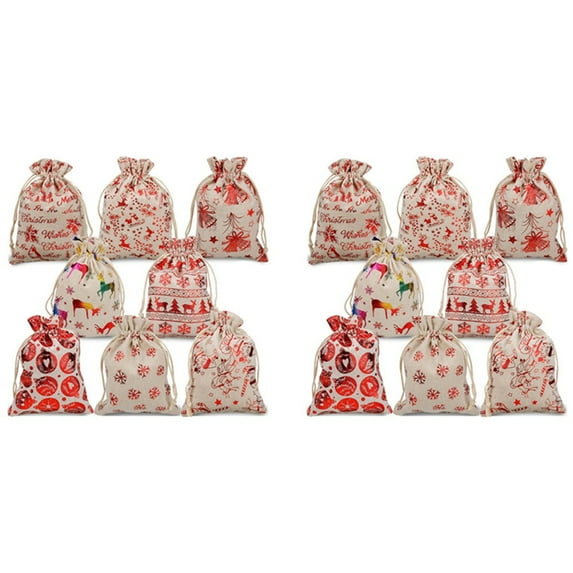 32Pcs Christmas Drawstring Gift Bags Burlap, Gift Pouch Goody Bags for Candy Gift Christmas Favor Supplies
