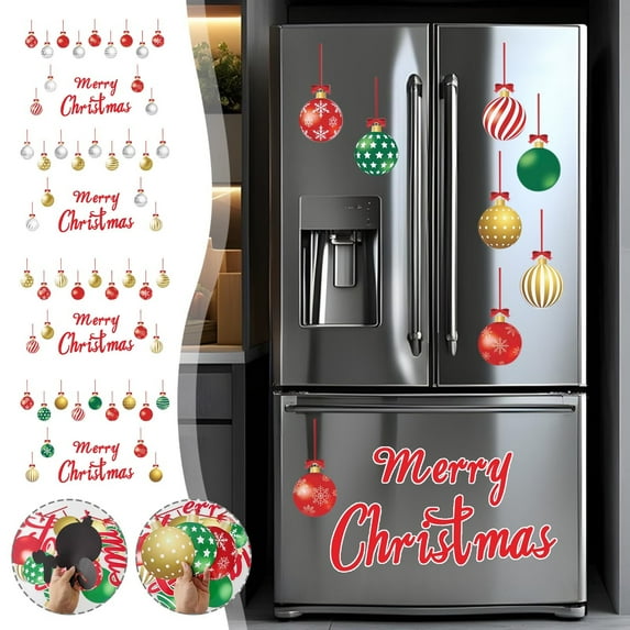 32Pcs Christmas Theme Fridge Sticker Decorations, Merry Christmas Decorative Balls Holiday Fridge Kitchen Decor