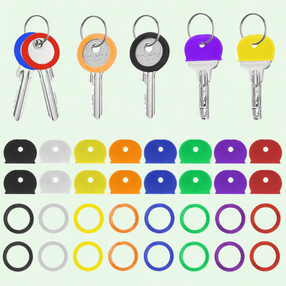 32Pcs Color Key Identifiers, Soft PVC Coding Rings for Easy Key Identification (2 Styles, 8 Colors)