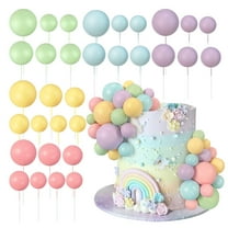 32Pcs Colorful Ball Cake Insert Topper, Pearl Balls Cupcake Picks, for Birthday Party Wedding Anniversary Decoration Supplies (Pink Purple Yellow Blue Green)