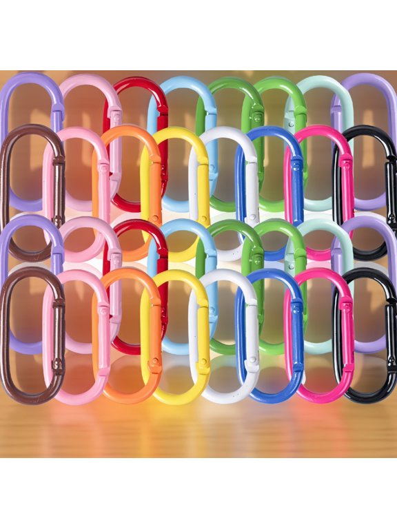 32Pcs Colorful Carabiner Clips Oval Aluminum Snap Hook Keychain , Assorted Colors, 1.9 x 0.9 in