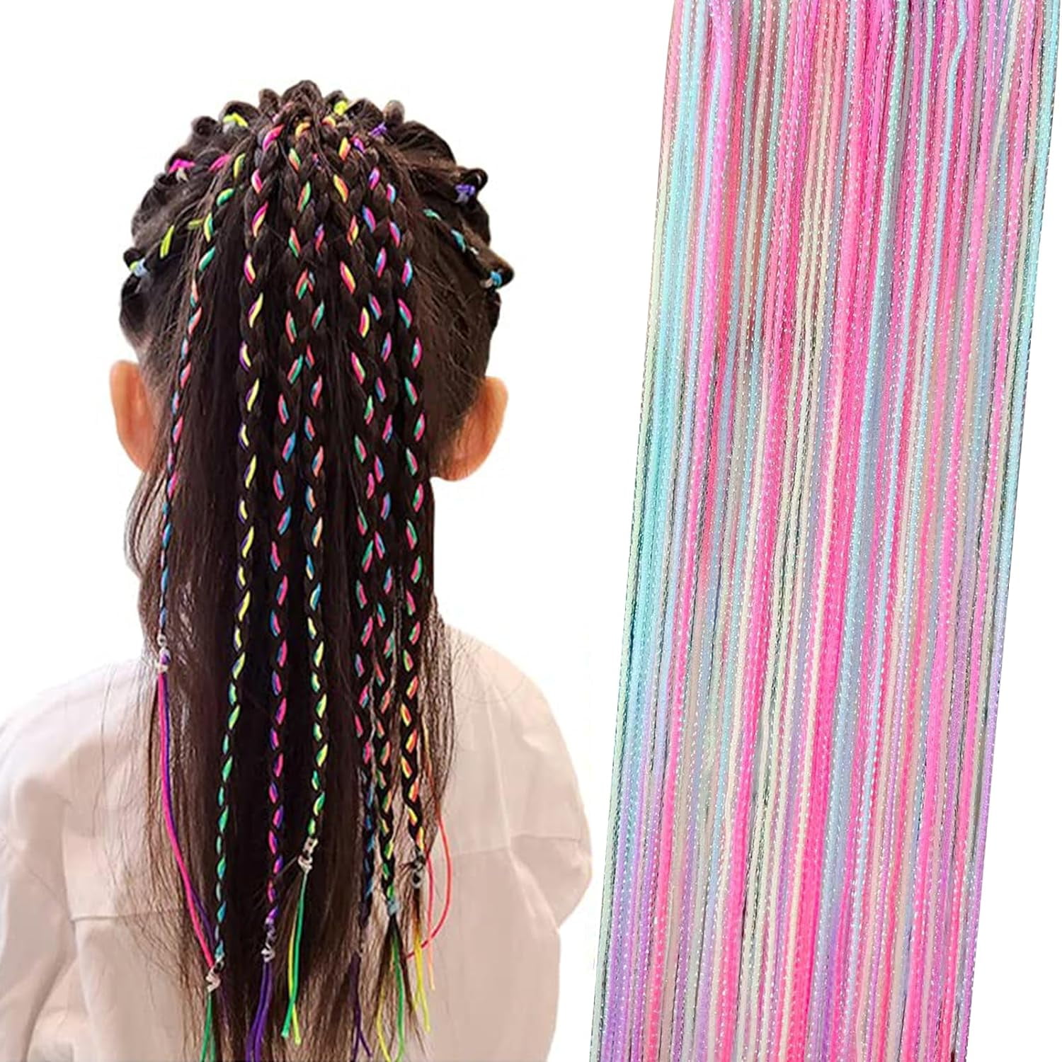 32Pcs Colorful Hair Wrap String For Braids, Multi Rainbow Braiding Hair ...
