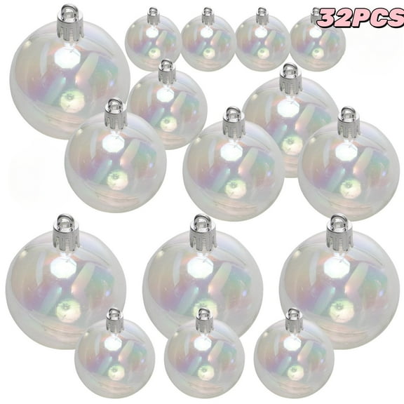 32Pcs DIY Snow Globe Christmas Iridescent Ornaments Balls Plastic DIY Clear Bauble Ball Fillable Snow Globe Round Balls Christmas Tree Decorations, 4 Assorted Sizes