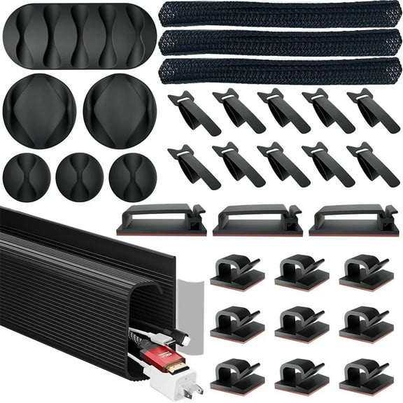 32Pcs Desk Under Cable Management Kit Cord Organizer Cable Raceway Cable Sleeve Adhesive Cable Clips Cord Clips Cable Organizer