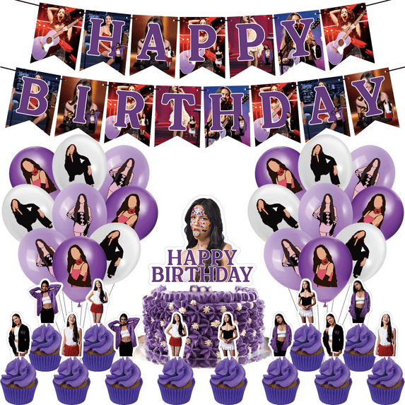 32Pcs For Olivia Cartoon For Rodrigo Party Decoration Kit – Includes Banner, 18 Balloons,13 Cupcake Toppers for Themed Celebrations