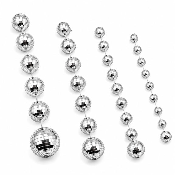 32Pcs Hanging Disco Ball Decorations, 4 Strands Silver Mirror Ball Garland with 1.06 and 1.85 Inch Reflective Disco Balls, Party Ceiling Decorations for Weddings, Music Festivals, Proms, Stages
