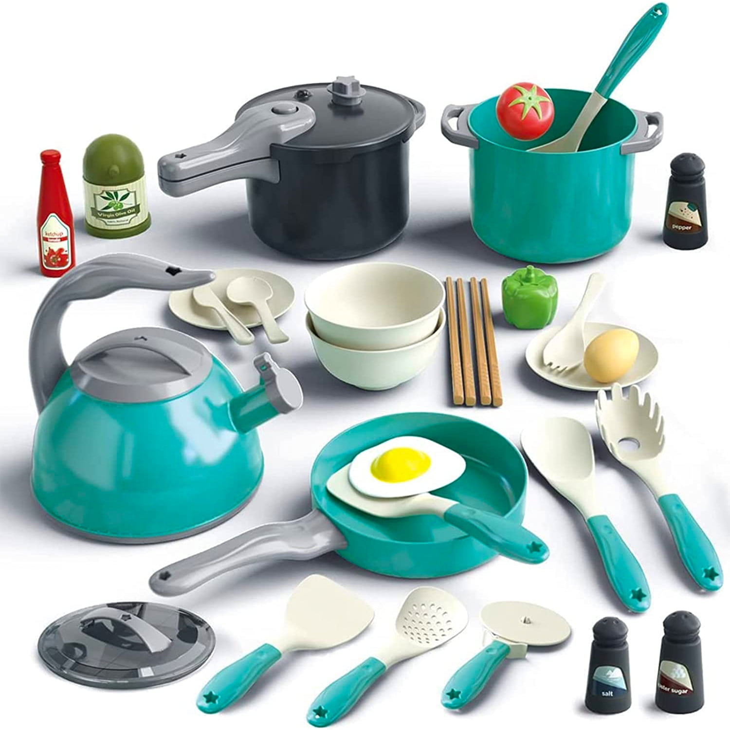 32Pcs Kids Kitchen Toy Accessories, Toddler Pretend Cooking Playset