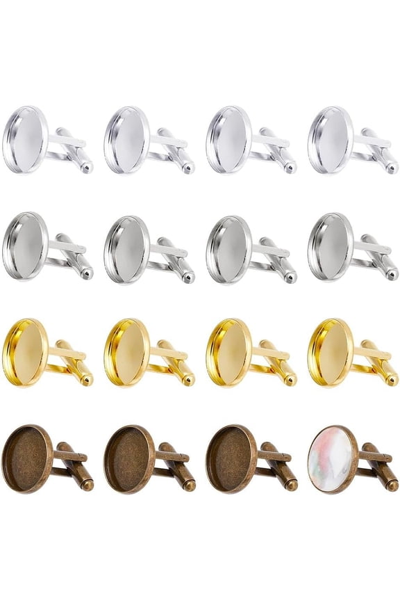 32Pcs Mens Cufflinks 4 Styles Blank Cufflinks Bulk Brass Cufflink Studs Cuff Buttons with Clear Glass Cabochons