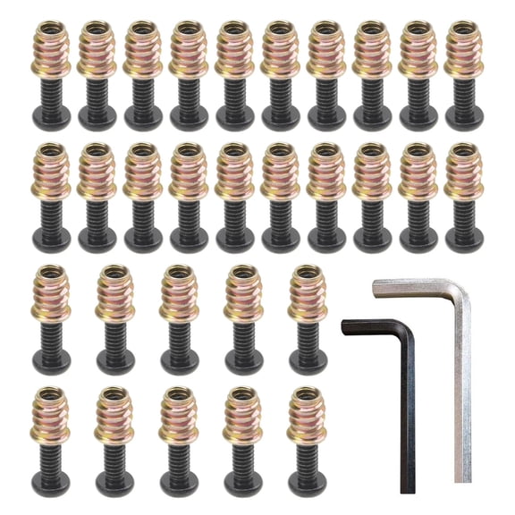 32Pcs Metal Fastening Hardware Furniture Screw Nut Threaded Inserts for Woodworking Projects Anti Corrosion Bolt