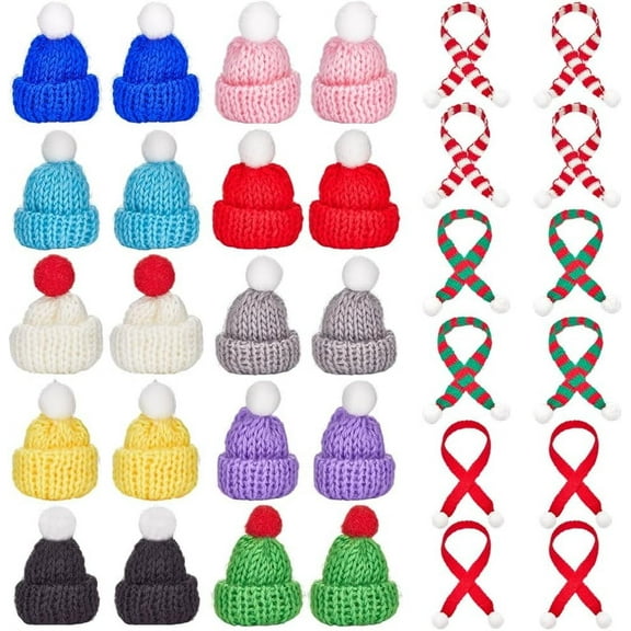 32Pcs Mini Christmas Hat Scarf Woolen Crochet Red Green Wine Bottle Santa Art Tiny Knit Craft Small Xmas Knitting Hats Scarves for Crafting Cup Bottles Decoration DIY Accessory for DIY