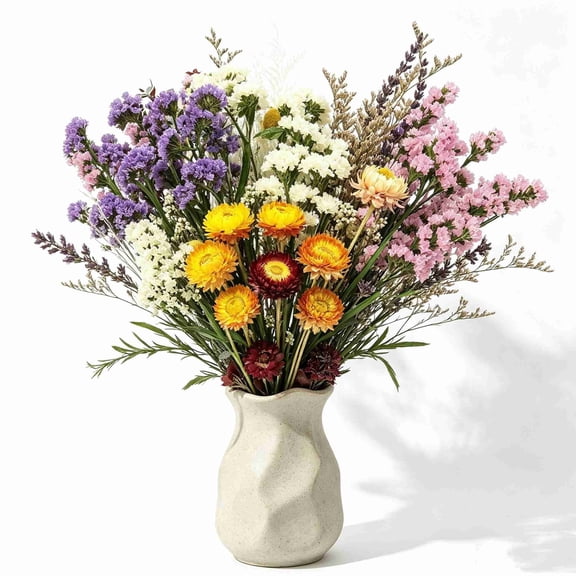32Pcs Natural Mixed Dried Flower Bouquet, 17" Long Everlasting Dry Wild Floral Bundle, Assorted Dried Flowers for Vase Home Decor, Wedding Centerpiece & DIY Floral Arrangement