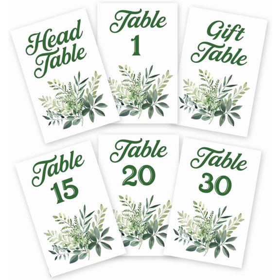32Pcs Paper Party Table Number Plate for Wedding Decor Rectangle with Number 1~30 Leaf 150x100mm Handmade