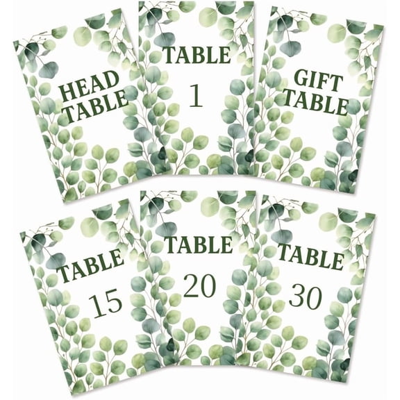 32Pcs Paper Party Table Number Plate for Wedding Decor Rectangle with Number 1~30 Leaf 150x100mm for DIY