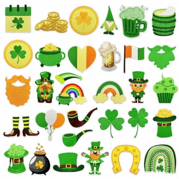32Pcs Patrick's Day Embroidered Iron on Patches Embroidery Applique Patches Sew On Clothing Patches for Clothes