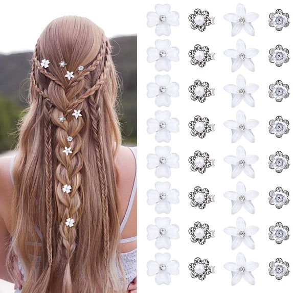 32Pcs Plastic Dreadlocks Beads with Alloy Findings Flower White 11~18x10~19x8.5~11mm