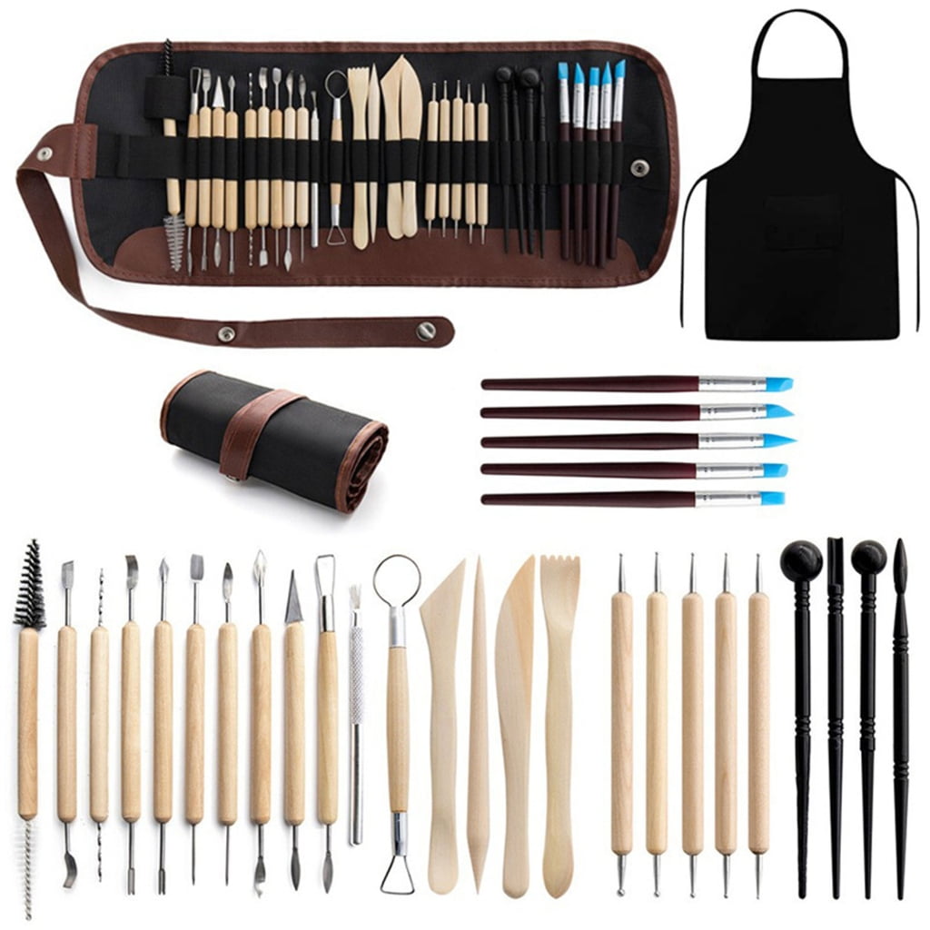 32Pcs Pottery Clay Sculpting Tools Pottery Carving Tools wtih Apron and Bag