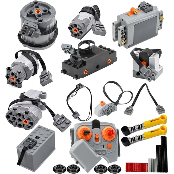 32Pcs Power Function Kit Set Motor Battery Infrared-Remote-Control Receiver Train Adjustable Speed Motor Parts, Power Function Parts Compatible with Lego Technic-Pieces
