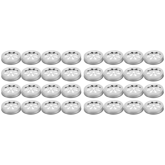 32Pcs Regular Mouth Can Jar Lid Rust Proof Daisy Cut with Straw Hole Hollow Flower Cover for ,Canning Jars,Etc