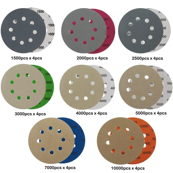 32Pcs Sandpaper 8 Hole 5 inch Sanding Discs Hook and Loop 1500-10000 Grits Wet Dry Sandpaper with 2pcs Interface Pads for Random Orbital Sander Automotive Metal Polishing