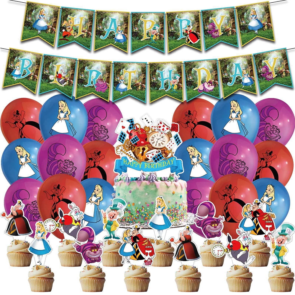 32Pcs/Set Animation Theme Party Alice in Wonderland Birthday Party Decorations Supplies Balloons Banner Set