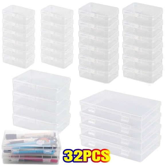 32Pcs Small Plastic Storage Boxes Craft Organizers Rectangular Containers