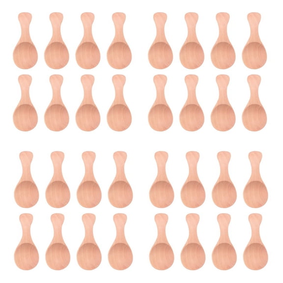 32Pcs Small Wooden Salt Spoon Solid Wood Condiments Spoon Handmade Honey Teaspoon