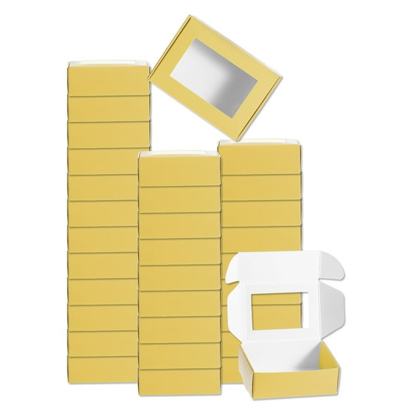 32Pcs Soap Packaging Boxes 2.4x3.3x1.2 Inch Kraft Soap Box with Window(Rectangle, Gold Tone)