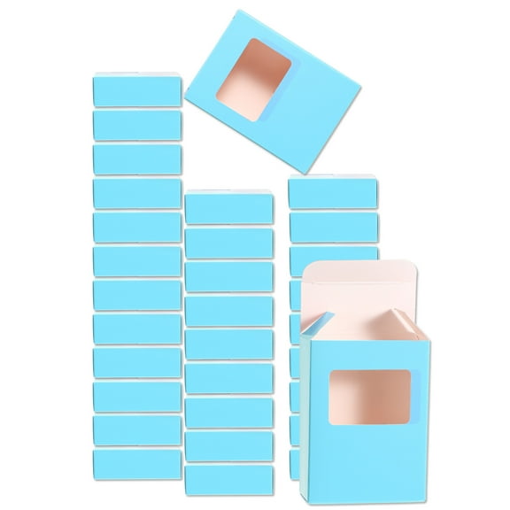 32Pcs Soap Packaging Boxes 2.6x3.5x1.2 Inch Kraft Soap Box with Window(Rectangle, Blue)