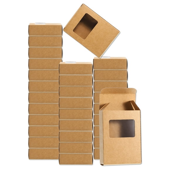 32Pcs Soap Packaging Boxes 2.6x3.5x1.2 Inch Kraft Soap Box with Window(Rectangle, Brown)