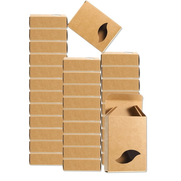32Pcs Soap Packaging Boxes 2.8x3.8x1.2 Inch Kraft Soap Box with Window(Leaf Shape, Brown)