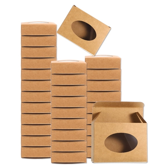 32Pcs Soap Packaging Boxes 2.8x3.8x1.2 Inch Kraft Soap Box with Window(Oval, Brown)