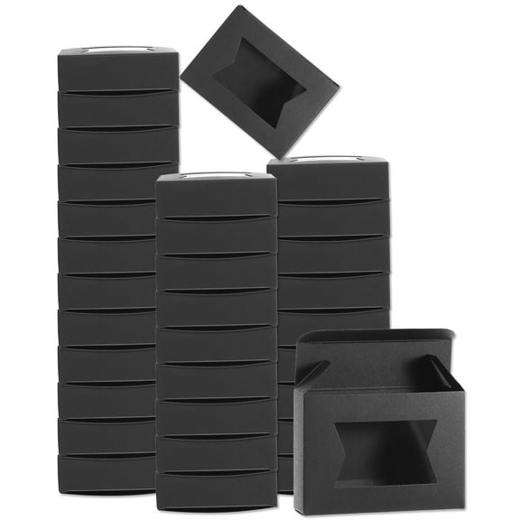 32Pcs Soap Packaging Boxes 2.8x3.8x1.2 Inch Kraft Soap Box with Window(Special Shape, Black)