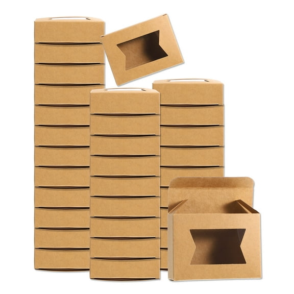 32Pcs Soap Packaging Boxes 2.8x3.8x1.2 Inch Kraft Soap Box with Window(Special Shape, Brown)