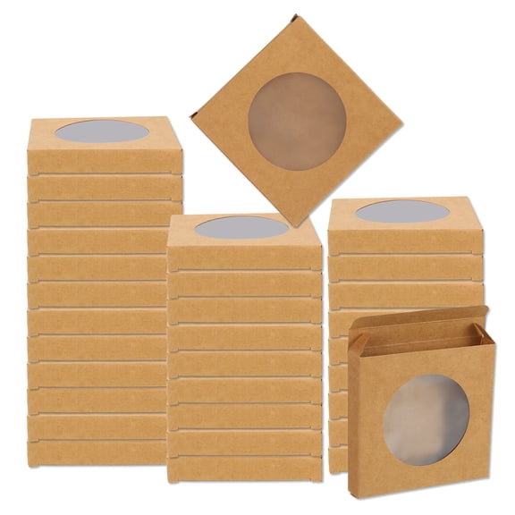 32Pcs Soap Packaging Boxes 3.5 x 3.5 x 0.6 Inch Kraft Soap Box for Bakery Candy Packaging Jewelry Display (Brown)