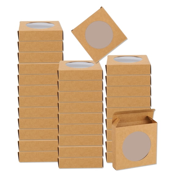 32Pcs Soap Packaging Boxes 3.9 x 3.9 x 0.9 Inch Kraft Soap Box for Bakery Candy Packaging Jewelry Display (Brown)