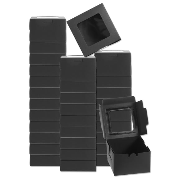 32Pcs Soap Packaging Boxes 3.9x3.9x2.6 Inch Kraft Soap Box with Window(Square, Black)